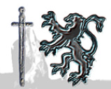 medieval emblem with sword and standing stone